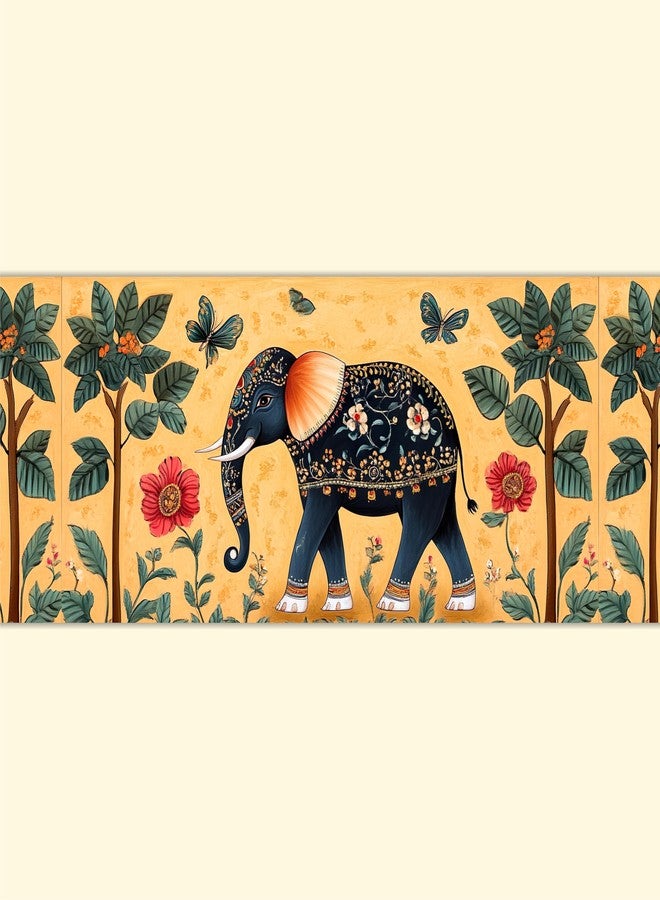 ATTRACTSO - Pichwai Wall Border Peel & Stick 10 ft x 5 inch | for Home Decor, Tiles, Kitchen, Door Entrance, Floor Decoration - Vinyl matt Finish Laminated Waterproof Roll (Elephant) - Image 1